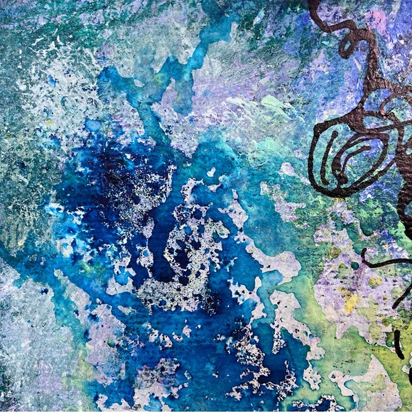 Original Abstract Framed Acrylic Ornate Line Art Painting, 5x7 - Picture 3 of 12